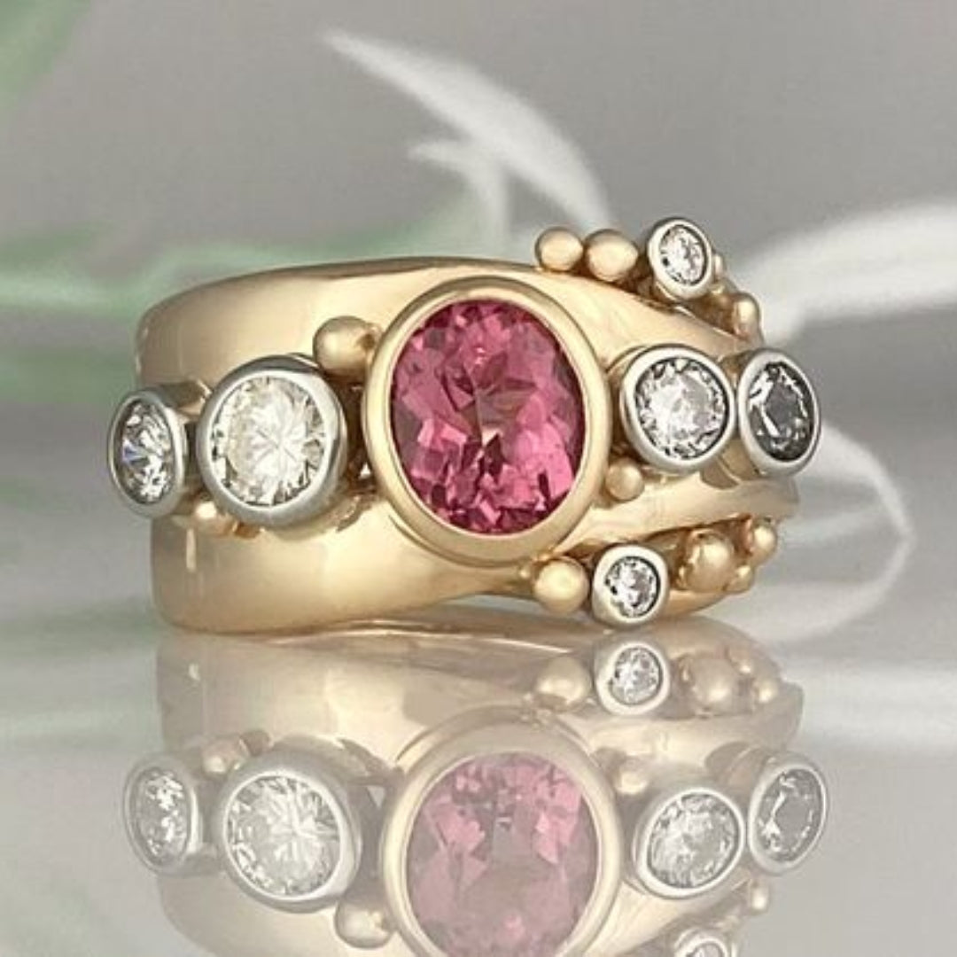 Vintage Red Zirconia Golden Ring-Mialla Jewelry