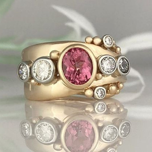 Vintage Red Zirconia Golden Ring-Mialla Jewelry