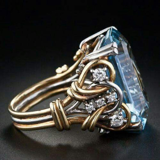 Vintage Blue Zirconia Layered Gold Ring-Mialla Jewelry