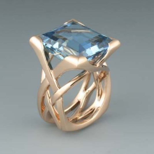 Vintage Rose Gold Blue Zirconia Ring-Mialla Jewelry