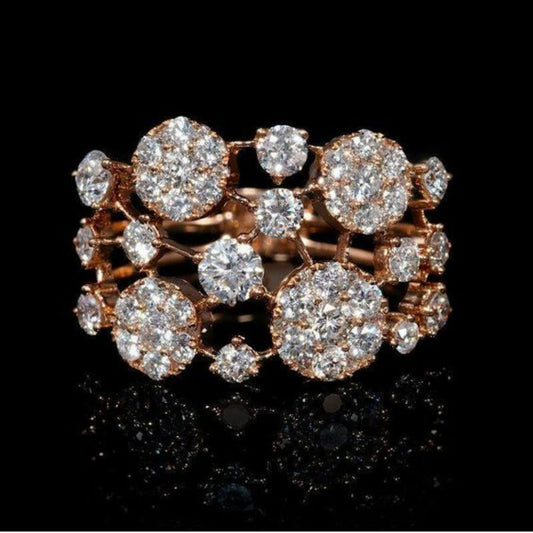 Vintage Inlaid Bright Stones Rose Gold Ring-Mialla Jewelry