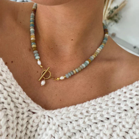 Vintage Golden Necklace with Stones-Mialla Jewelry