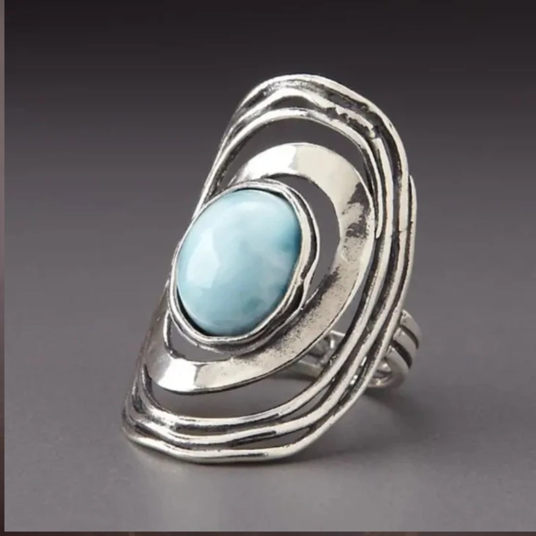 Vintage Blue Inlaid Stone Silver Ring-Mialla Jewelry