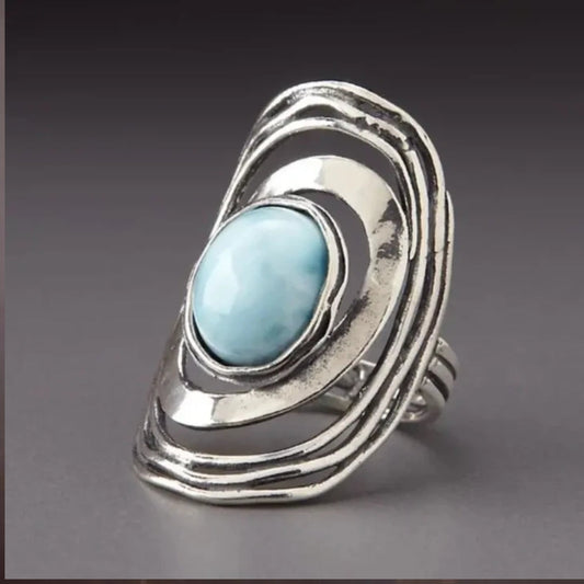 Vintage Blue Inlaid Stone Silver Ring-Mialla Jewelry