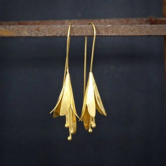 Vintage Gold & Silver Lotus Earrings-Mialla Jewelry