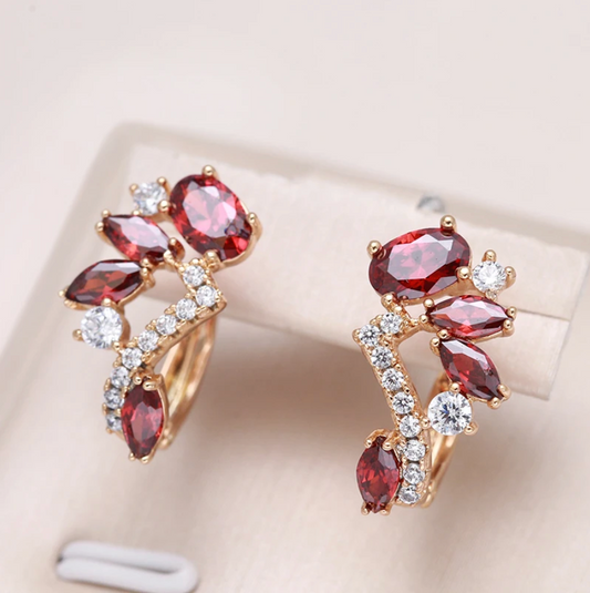 Elegant Red Crystal Gold Earrings-Mialla Jewelry