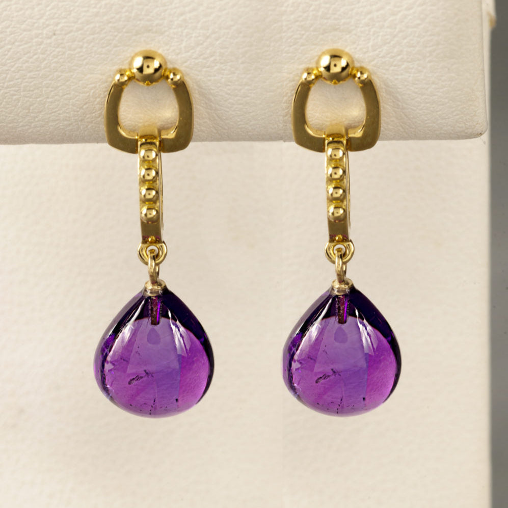 Vintage Purple Glass Gold Earrings-Mialla Jewelry