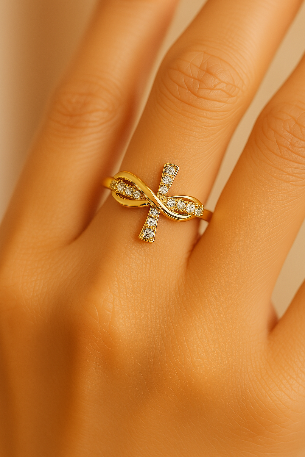 Gold Twisted Cross Resizable Ring-Mialla Jewelry