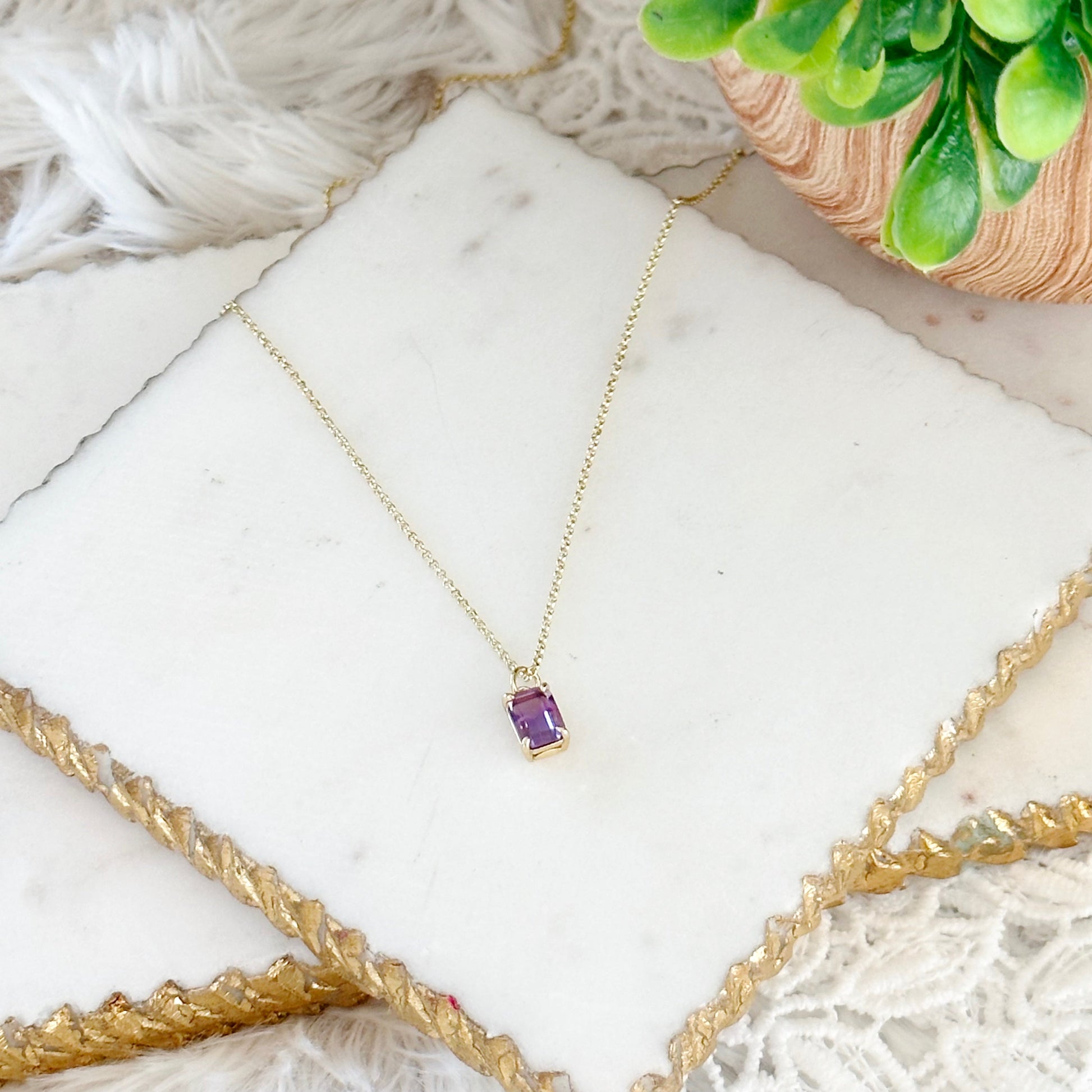 Violetta Amethyst Baguette Necklace-Mialla Jewelry