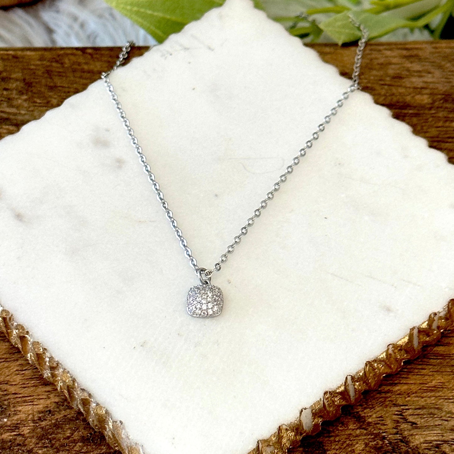 Tessa CZ Square Pendant Necklace-Mialla Jewelry