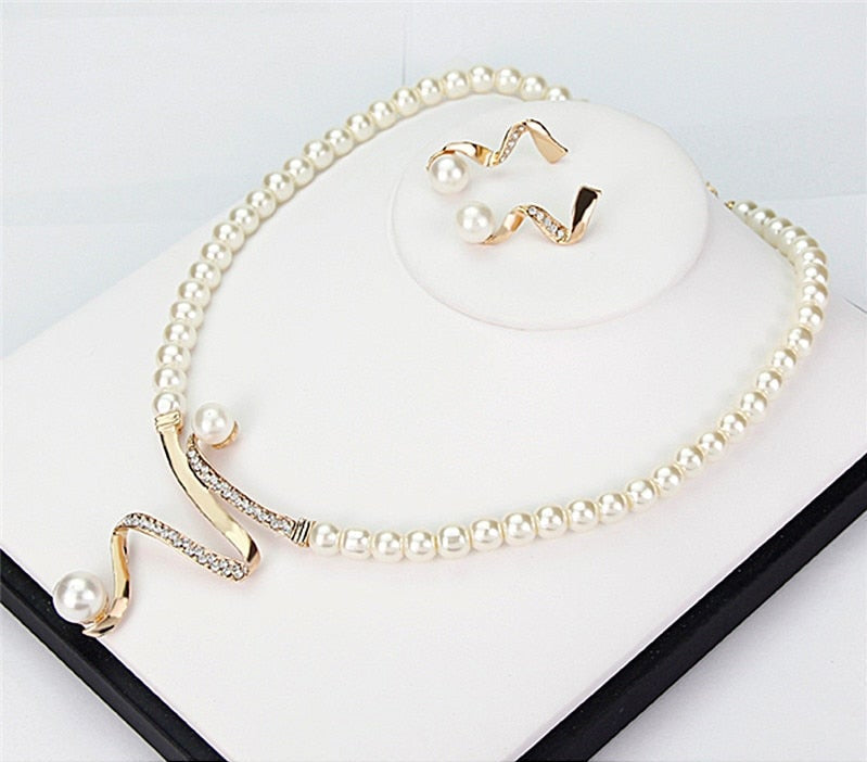 Natural Pearl Necklace + Earrings Set-Mialla Jewelry