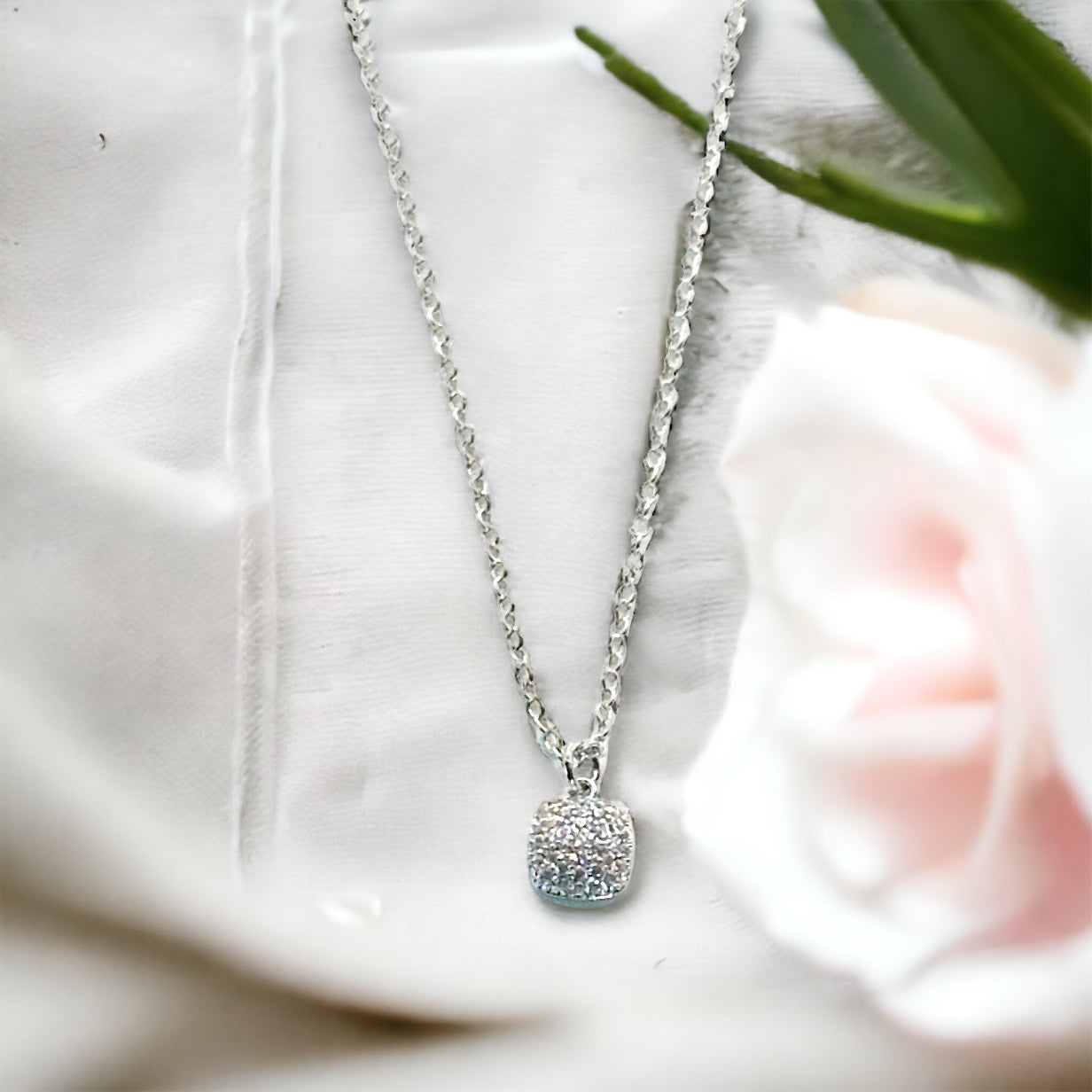Tessa CZ Square Pendant Necklace-Mialla Jewelry