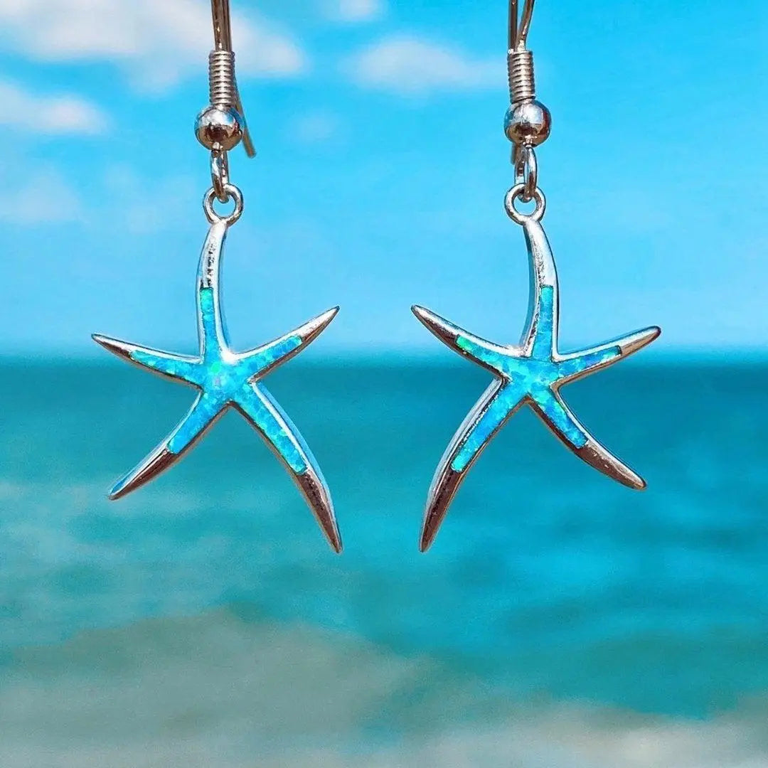 Starfish earrings made of opal and silver-Mialla Jewelry