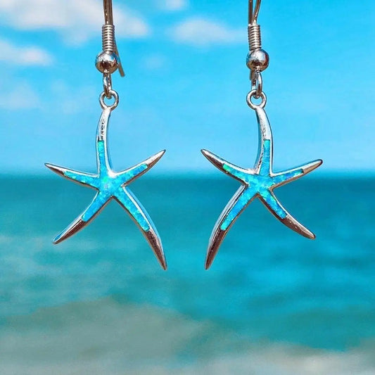 Starfish earrings made of opal and silver-Mialla Jewelry