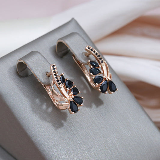 Elegant Black Crystal Floral Earrings-Mialla Jewelry