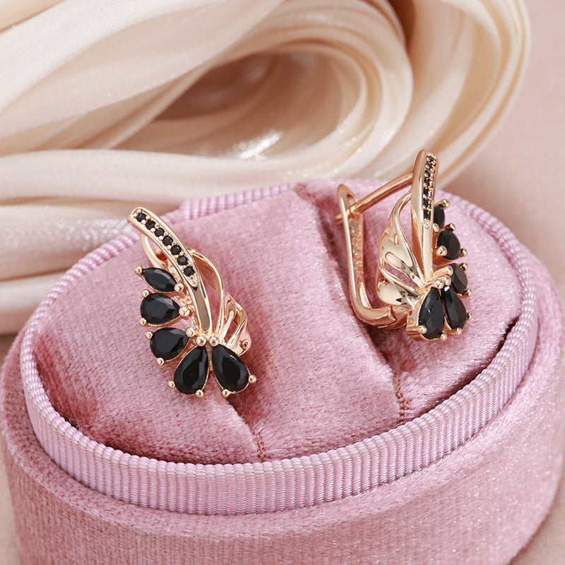 Elegant Black Crystal Floral Earrings-Mialla Jewelry