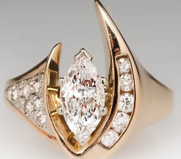 Vintage Irregular Gold & Silver Zirconia Ring-Mialla Jewelry