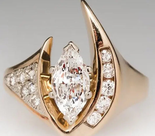 Vintage Irregular Gold & Silver Zirconia Ring-Mialla Jewelry