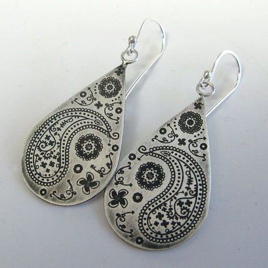 Vintage Drop Symbol Silver Earrings-Mialla Jewelry