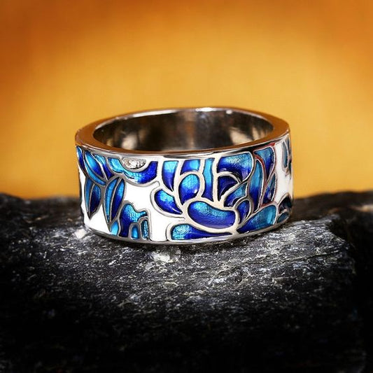 Vintage Enamel Blue Silver Ring-Mialla Jewelry
