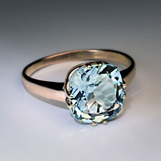 Vintage Blue Crystaline Gold Ring-Mialla Jewelry