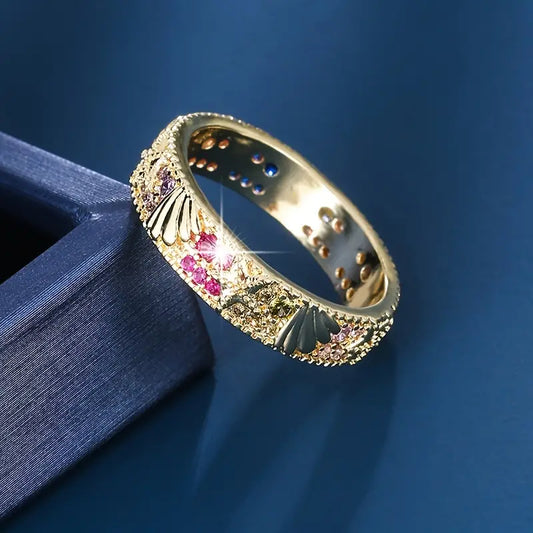 Vintage Gold Bright Red Zirconia Ocean Ring-Mialla Jewelry