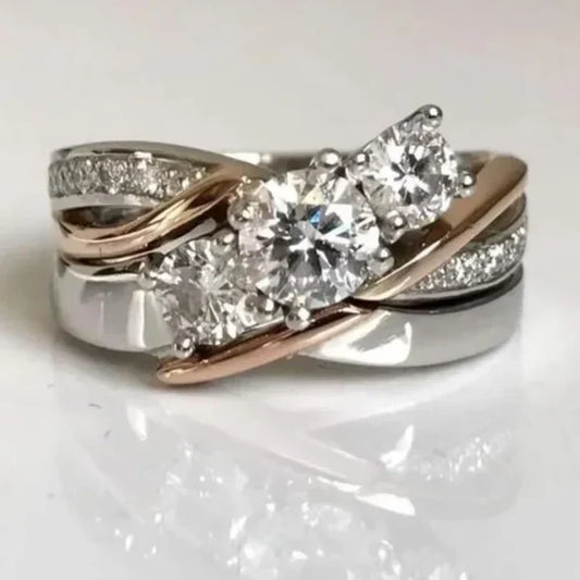 Vintage Gold & Silver Zirconia Ring-Mialla Jewelry