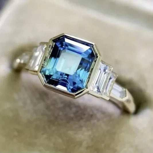 Vintage Blue Glass Zirconia Ring-Mialla Jewelry