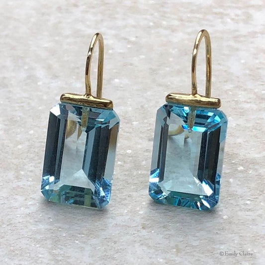 Vintage Rectangular Blue Glass Earrings-Mialla Jewelry