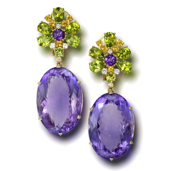 Vintage Purple Glass Green Earrings-Mialla Jewelry