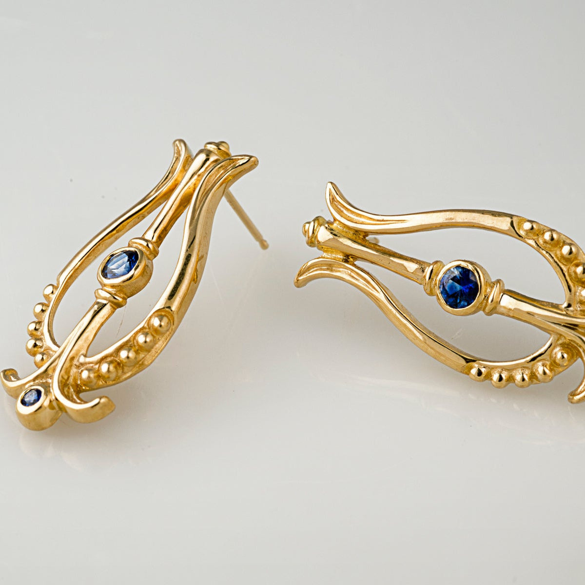 Vintage Blue Nautilus Gold Earrings-Mialla Jewelry