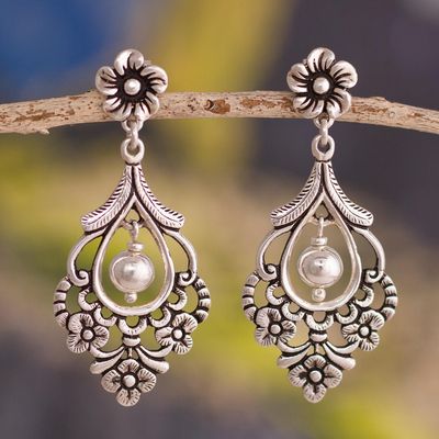 Vintage Dangling Flower Pearl Earrings-Mialla Jewelry