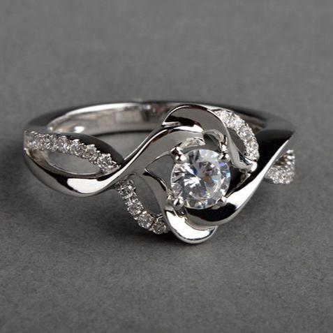 Vintage Irregular Blossom Zirconia Silver Ring-Mialla Jewelry
