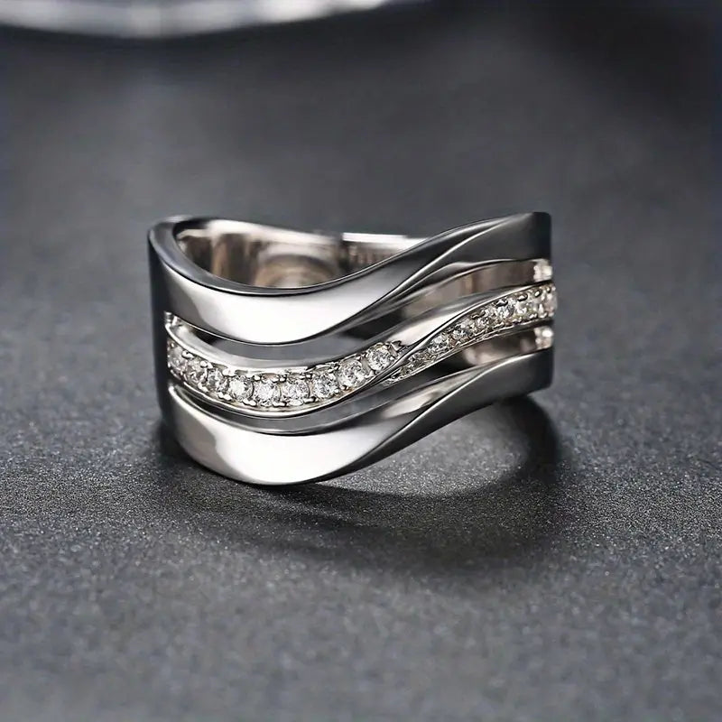 Vintage Wavy Bright Layered Silver Ring-Mialla Jewelry