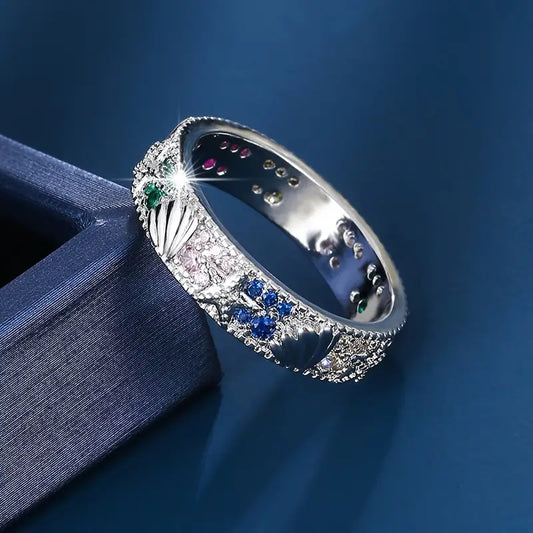 Vintage Silver Blue Zirconia Ocean Ring-Mialla Jewelry