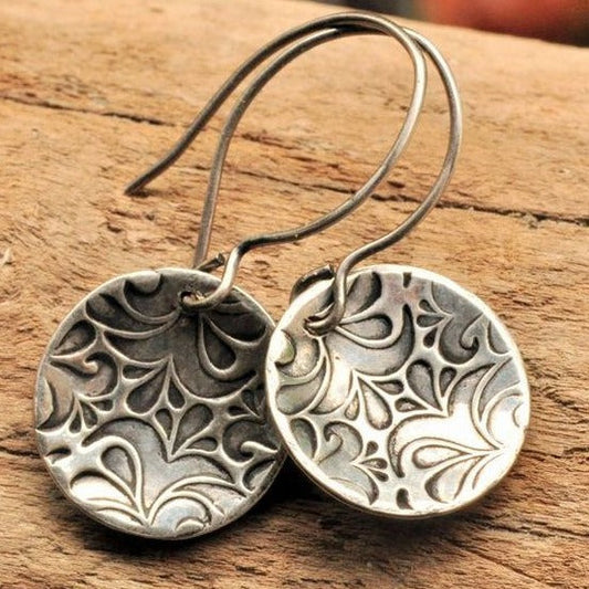 Vintage Silver Rounded Earrings-Mialla Jewelry