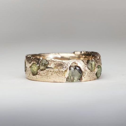 Vintage Green Golden Forged Ring-Mialla Jewelry