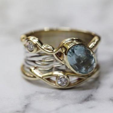 Vintage Blue Stone Layered Gold & Silver Ring-Mialla Jewelry