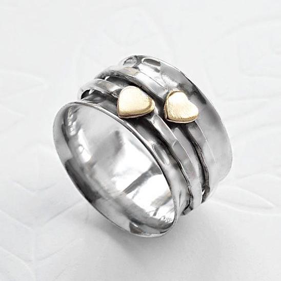 Vintage Gold Heart Silver Ring-Mialla Jewelry