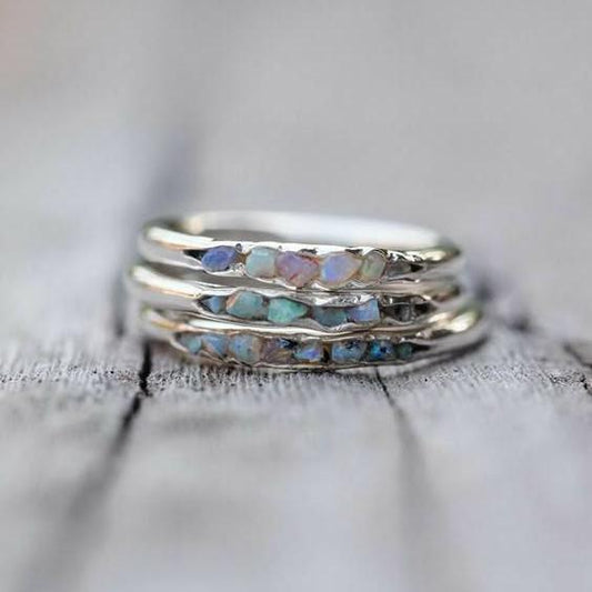 Vintage Layered Blue Stones Silver Ring-Mialla Jewelry