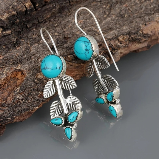 Silver Boho Earrings with Turquoise Stone-Mialla Jewelry