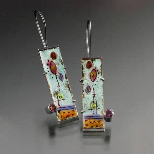 Vintage earrings with antique enamel-Mialla Jewelry