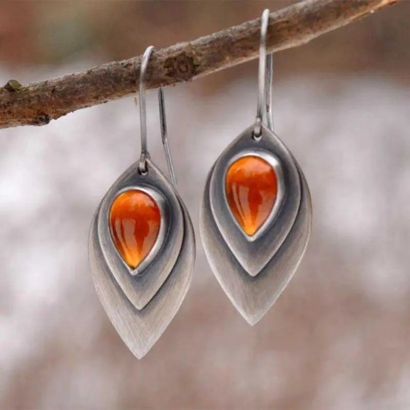 Vintage Orange Stein Earrings in Sterling Silver-Mialla Jewelry