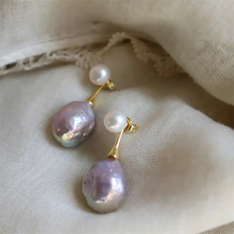 Elegant purple pearl earrings-Mialla Jewelry