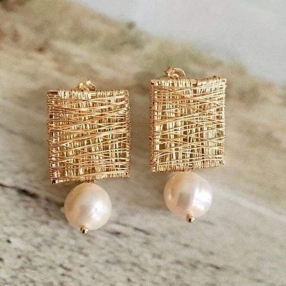 Vintage Golden Threads with Pearls Earrings-Mialla Jewelry