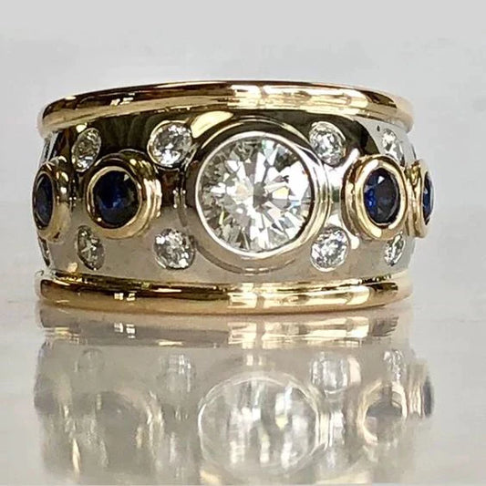 Vintage Golden Inlaid Zirconia Ring-Mialla Jewelry