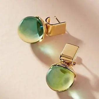 Vintage earrings with green crystal in gold-Mialla Jewelry
