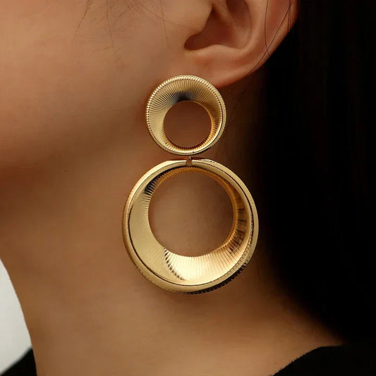 Vintage Hollow Hoop Golden Earrings-Mialla Jewelry