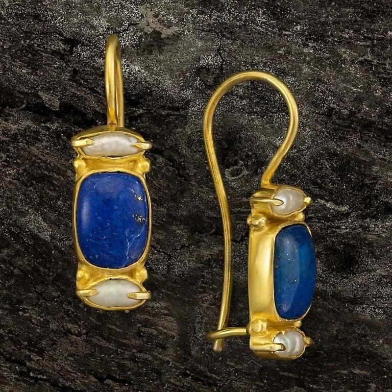 Vintage Earrings in Blue and Gold-Mialla Jewelry