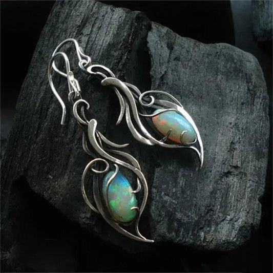 Vintage earrings made of blue opal in sterling silver-Mialla Jewelry